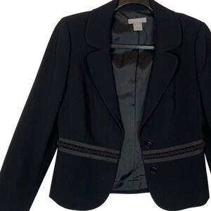 Ann Taylor Petite Black Blazer Jacket Ribbon Trim Fitted Career Office 4P
